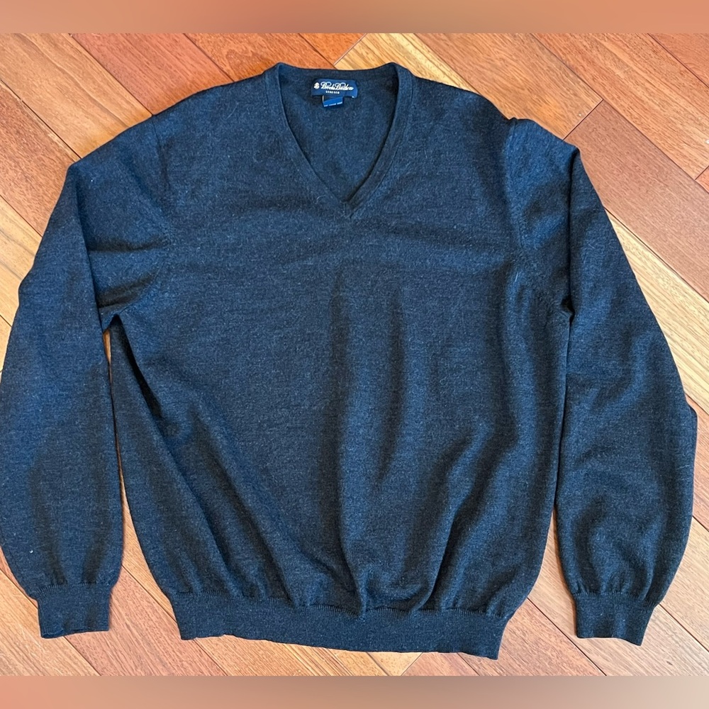 Brooks Brothers Charcoal V-Neck Wool Sweater